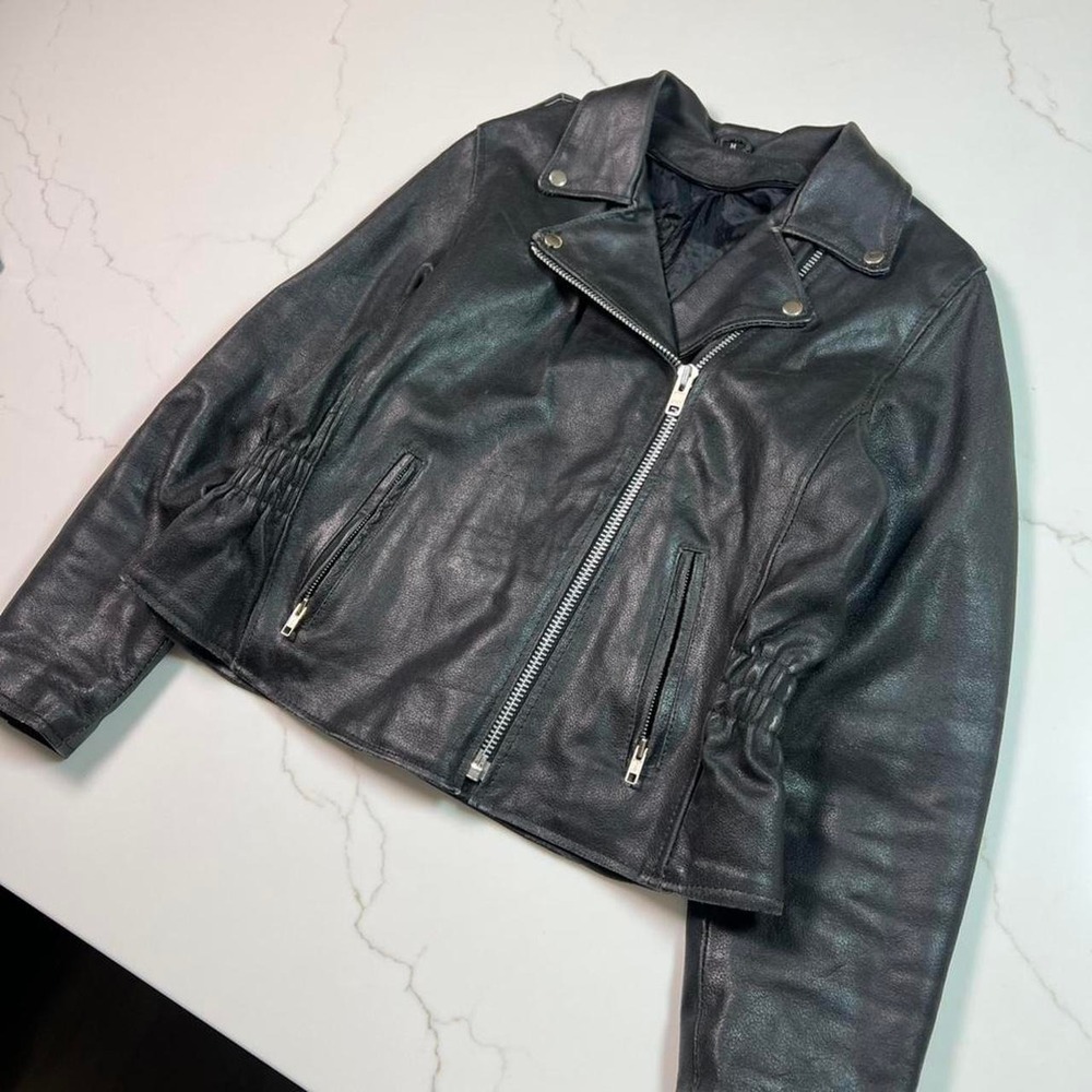 Vintage‎ women's Black leather motorcycle jacket super heavy